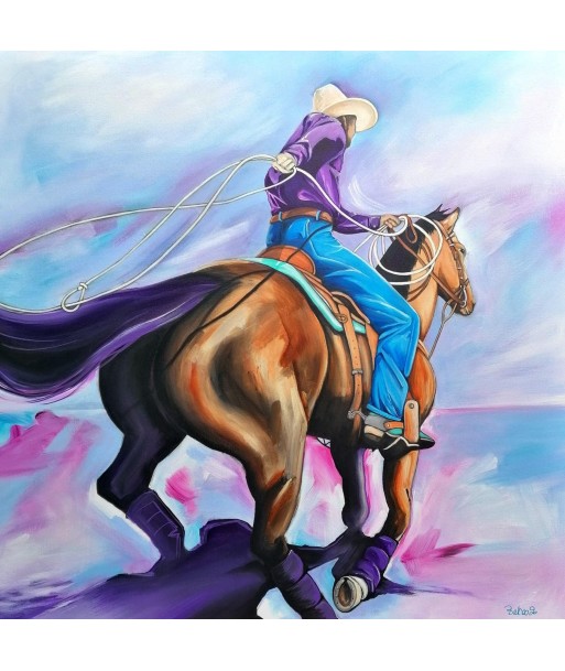 Peinture Western "Purple Cow-Boy" brillant des détails fins