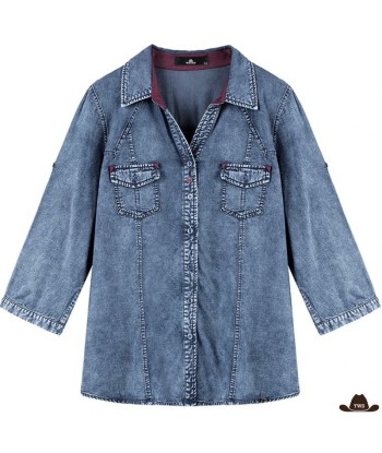 Chemise Western Denim Bordurée Femme Amélioration de cerveau avec