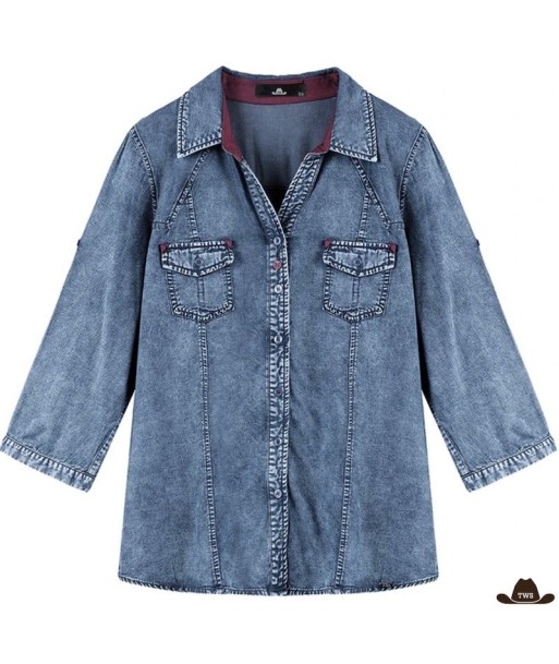 Chemise Western Denim Bordurée Femme Amélioration de cerveau avec