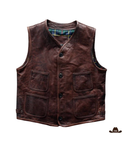 Gilet Sans Manches en Cuir Pour Homme Style Western d'Europe débarque