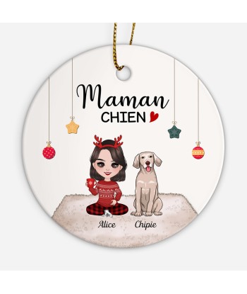 Maman Chien - Cadeau Personnalisé | Ornement de Noël pour Amoureux des Chiens en linge