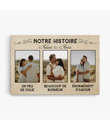 Notre Histore - Cadeau Personnalisé | Toile pour Couples Amoureux rembourrage situé sous