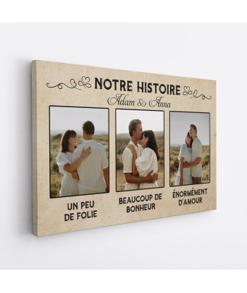 Notre Histore - Cadeau Personnalisé | Toile pour Couples Amoureux rembourrage situé sous