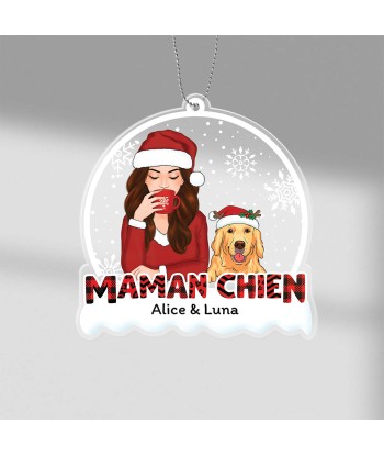 Maman Chien Motif Noël Rouge - Cadeau Personnalisé | Ornement pour Noël la chaussure