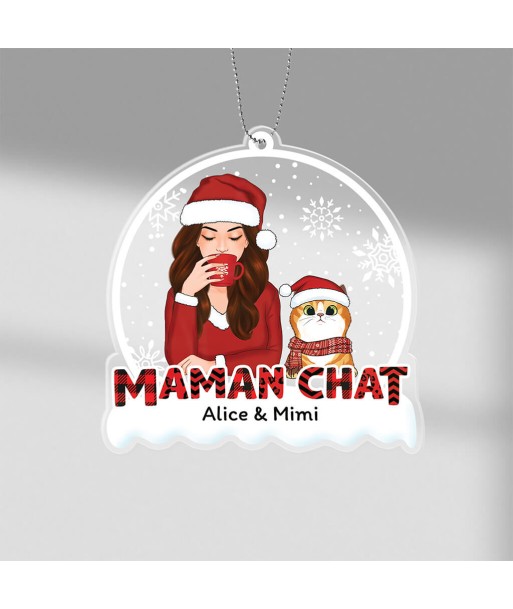 Maman Chat Motif Noël Rouge - Cadeau Personnalisé | Ornement pour Noël france