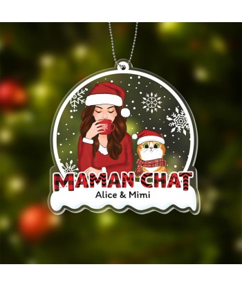 Maman Chat Motif Noël Rouge - Cadeau Personnalisé | Ornement pour Noël france