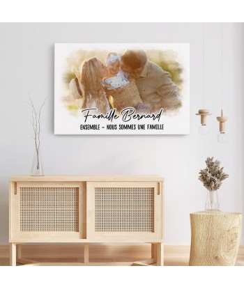 Ensemble Nous Formons Une Famille Version Couleurs d'Aquarelle avec Photo - Cadeau Personnalisé | Toile Pour Famille vous aussi creer 