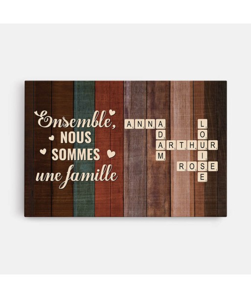 Ensemble Nous Formons Une Famille Version Bois Avec Mots Croisés - Cadeau Personnalisé | Toile Pour Famille la chaussure