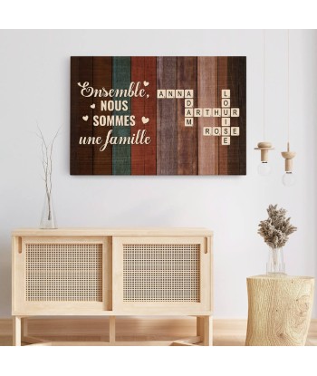 Ensemble Nous Formons Une Famille Version Bois Avec Mots Croisés - Cadeau Personnalisé | Toile Pour Famille la chaussure