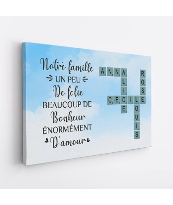 Famille Beaucoup d'Amour Sur Fond De Ciel Avec Mots Croisés - Cadeau Personnalisé | Toile Pour Famille votre