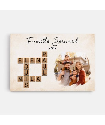 Les Prénoms De La Famille En Mots Croisés Avec Photo Personnalisable - Cadeau Personnalisé | Toile Pour Famille acheter