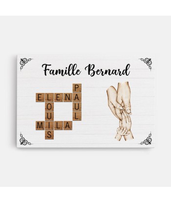 La Famille Version Les Mains Tenant Avec Mots Croisés - Cadeau Personnalisé | Toile Pour Famille store