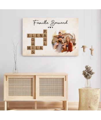 Les Prénoms De La Famille En Mots Croisés Avec Photo Personnalisable - Cadeau Personnalisé | Toile Pour Famille acheter