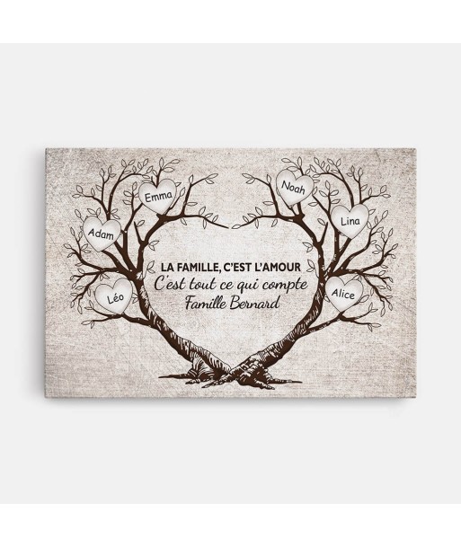 La Famille Beaucoup D'Amour Version L'Arbre En Forme De Cœur - Cadeau Personnalisé | Toile Pour Famille sur le site 