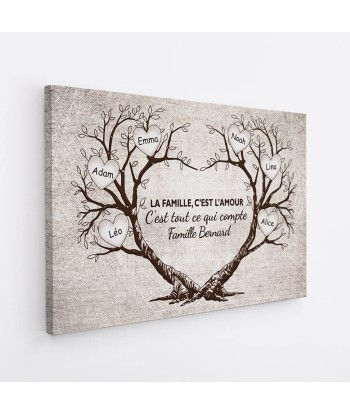 La Famille Beaucoup D'Amour Version L'Arbre En Forme De Cœur - Cadeau Personnalisé | Toile Pour Famille sur le site 