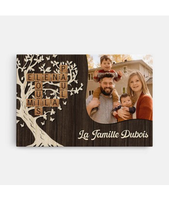 La Famille Version L'Arbre Avec Photo Et Mots Croisés - Cadeau Personnalisé | Toile Pour Famille JUSQU'A -70%! 