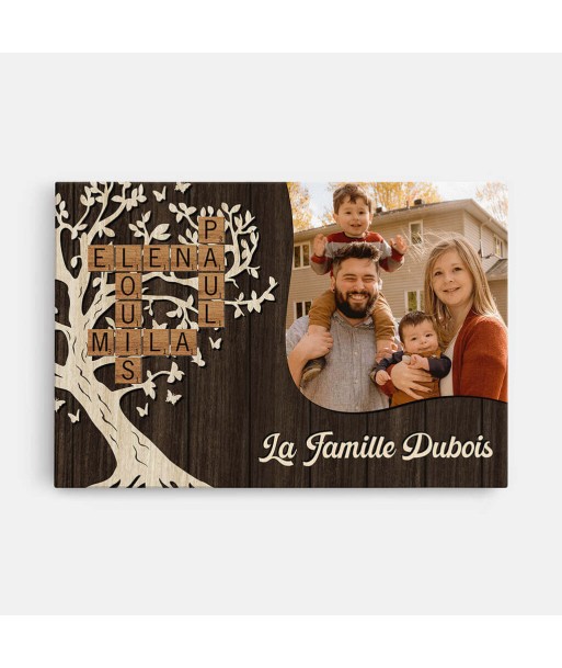 La Famille Version L'Arbre Avec Photo Et Mots Croisés - Cadeau Personnalisé | Toile Pour Famille JUSQU'A -70%! 