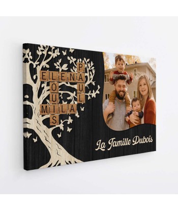 La Famille Version L'Arbre Avec Photo Et Mots Croisés - Cadeau Personnalisé | Toile Pour Famille JUSQU'A -70%! 