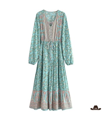 Robe Longue Cowboy Décontractée à Fleurs Pour