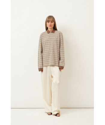 Serena Polo Shirt — Brown Shadow Stripe en linge