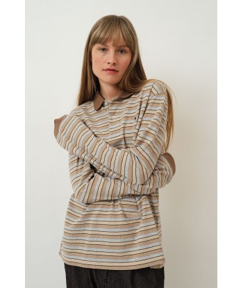 Serena Polo Shirt — Brown Shadow Stripe en linge