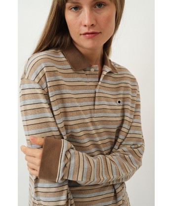 Serena Polo Shirt — Brown Shadow Stripe en linge