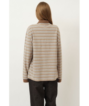 Serena Polo Shirt — Brown Shadow Stripe en linge