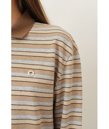 Serena Polo Shirt — Brown Shadow Stripe en linge