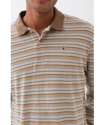 Serena Polo Shirt — Brown Shadow Stripe en linge