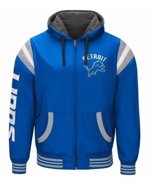 Authentic Detroit Lions Nylon Reversible Hooded Jacket pas cheres