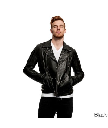 Men's Fashion Assymetrical Biker Jacket Genuine Lambskin Leather - black Le MVP de beaucoup