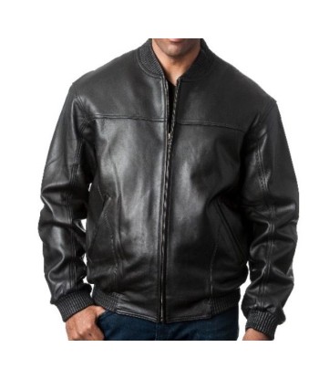 Men's Fashion Rib Collar Baseball Jacket Genuine Lambskin Leather - black 2023