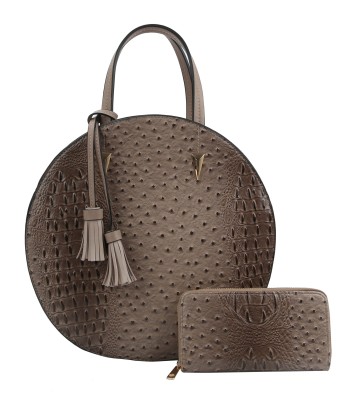 Ostrich Embossed Round Satchel français