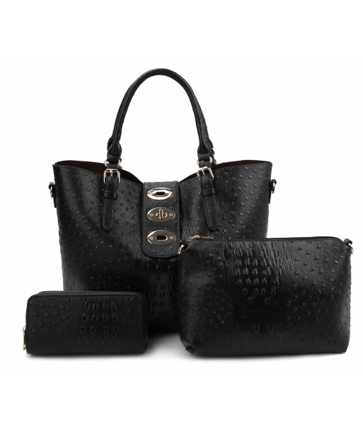 Ostrich Embossed Turn-Lock 3 in 1 Tote Wallet set livraison gratuite