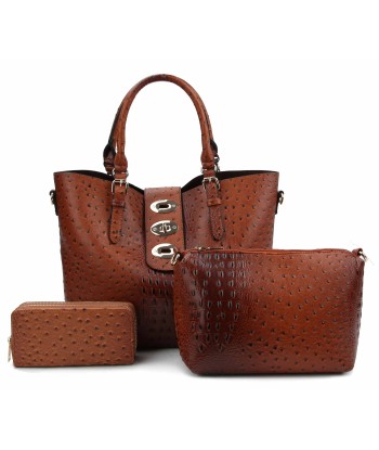 Ostrich Embossed Turn-Lock 3 in 1 Tote Wallet set livraison gratuite