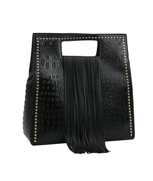 Ostrich Embossed Fringe Square Satchel Bag solde