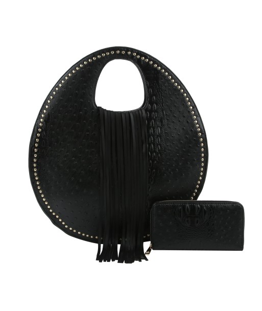 Ostrich Embossed Fringe Round Satchel Bag 2023