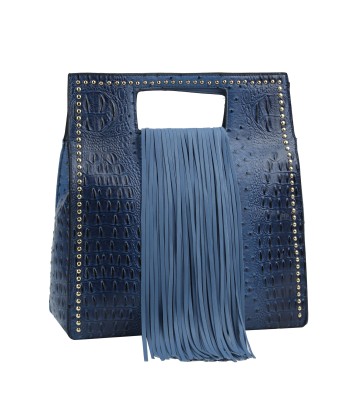 Ostrich Embossed Fringe Square Satchel Bag solde