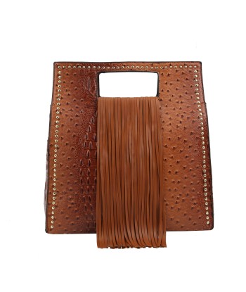 Ostrich Embossed Fringe Square Satchel Bag solde