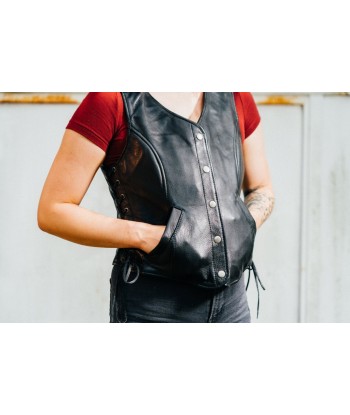 Honey Badger Women's Motorcycle Leather Vest Amélioration de cerveau avec