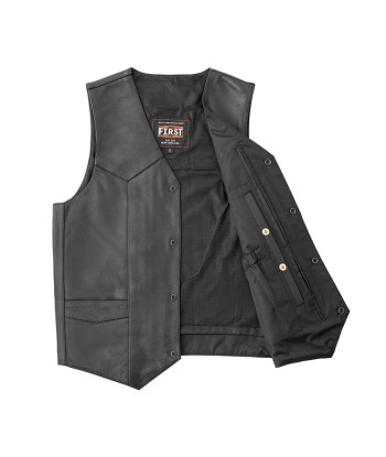 Texan Black Men's Motorcycle Western Style Leather Vest pas cher