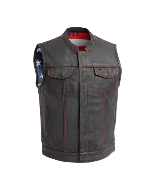 Born Free Men's Leather Motorcycle Leather Vest - Red Stitch Venez acheter