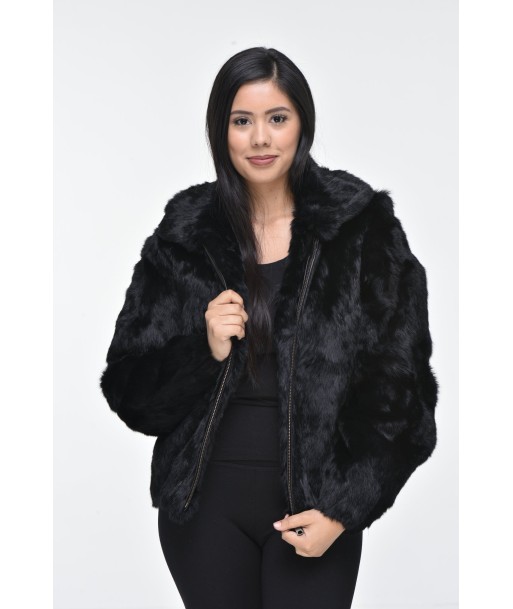 Ladies Rabbit Hooded Bomber Jacket - Black pas cheres