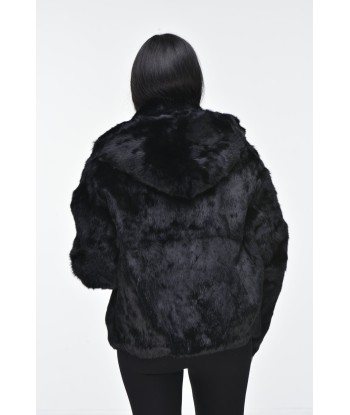 Ladies Rabbit Hooded Bomber Jacket - Black pas cheres