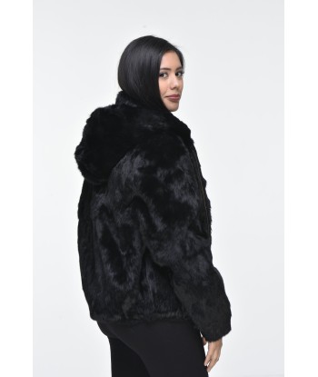 Ladies Rabbit Hooded Bomber Jacket - Black pas cheres