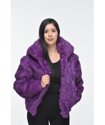 Ladies Rabbit Hooded Bomber Jacket - Purple rembourrage situé sous