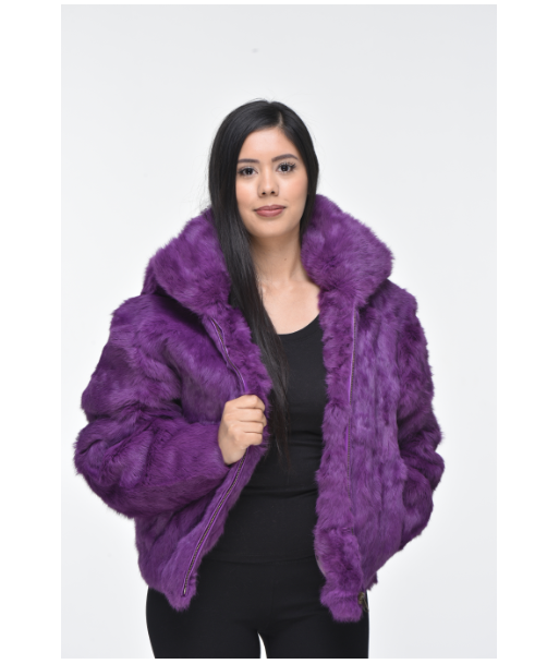 Ladies Rabbit Hooded Bomber Jacket - Purple rembourrage situé sous