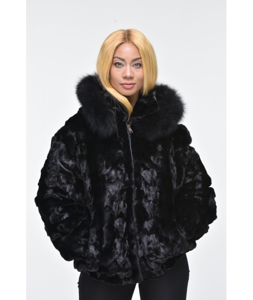 Ladies Mink Fur Bomber Jacket with Hood – Black JUSQU'A -70%! 