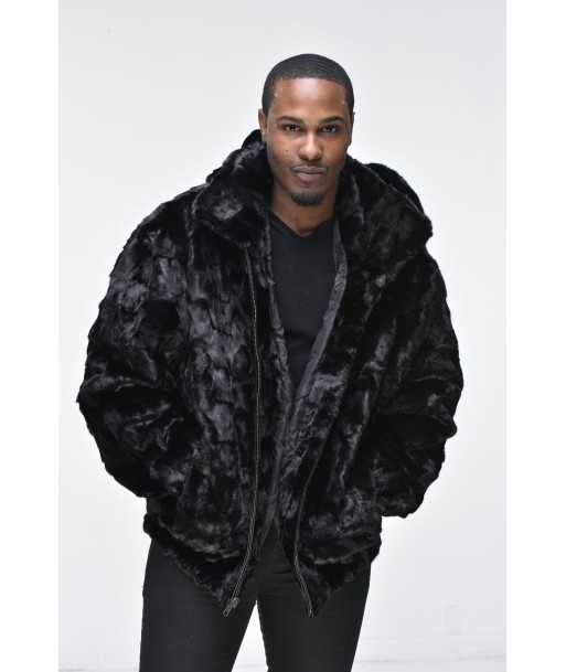 Men’s Mink Fur Bomber Jacket with Hood – Black est présent 