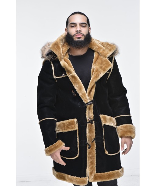 Men’s ¾ Toggle Faux Shearling with Detachable Hood - Black with Natural commande en ligne